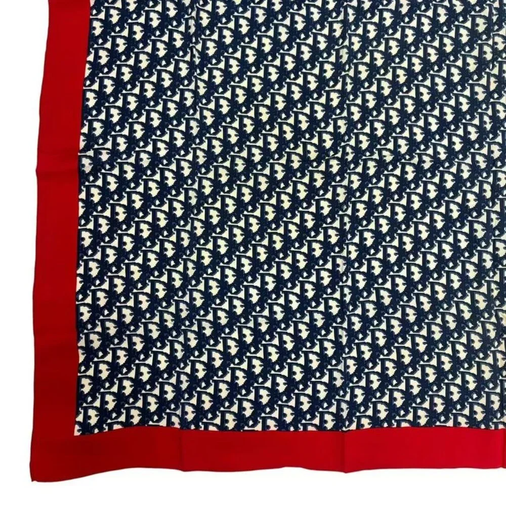 Dior Christian Trotter Pattern Silk Scarf Navy Red